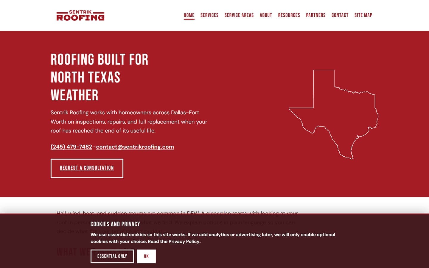 Sentrik Roofing homepage